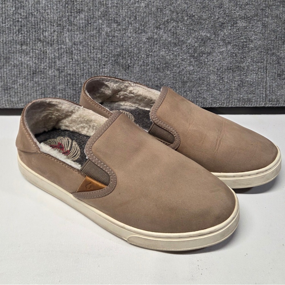 OluKai Pehuea Heu Womens 7 Tapa Leather Shearling Lined Slip On Shoes 20391-TGTG